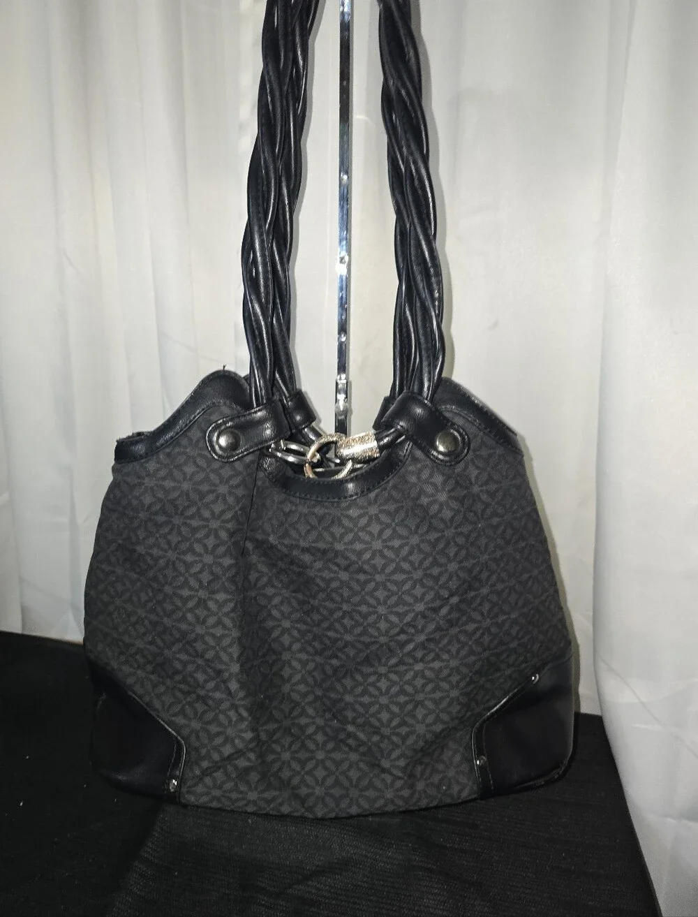 RELIC Black Patterned Shoulder Tote Bag with Twisted Handles Shoulder BAG